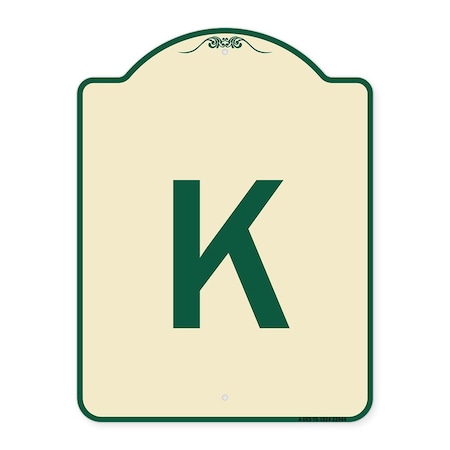 Signmission Designer Series Sign W/ Letter K, Tan & Green Heavy-Gauge Aluminum Sign, 24" x 18", TG-1824-22944 A-DES-TG-1824-22944